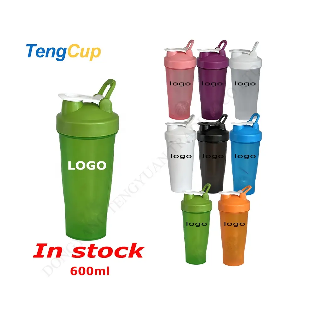 TY Venta al por mayor 600ml Shaker Cup Logotipo personalizado Protein Sport Plastic Cup Shaker Bottle