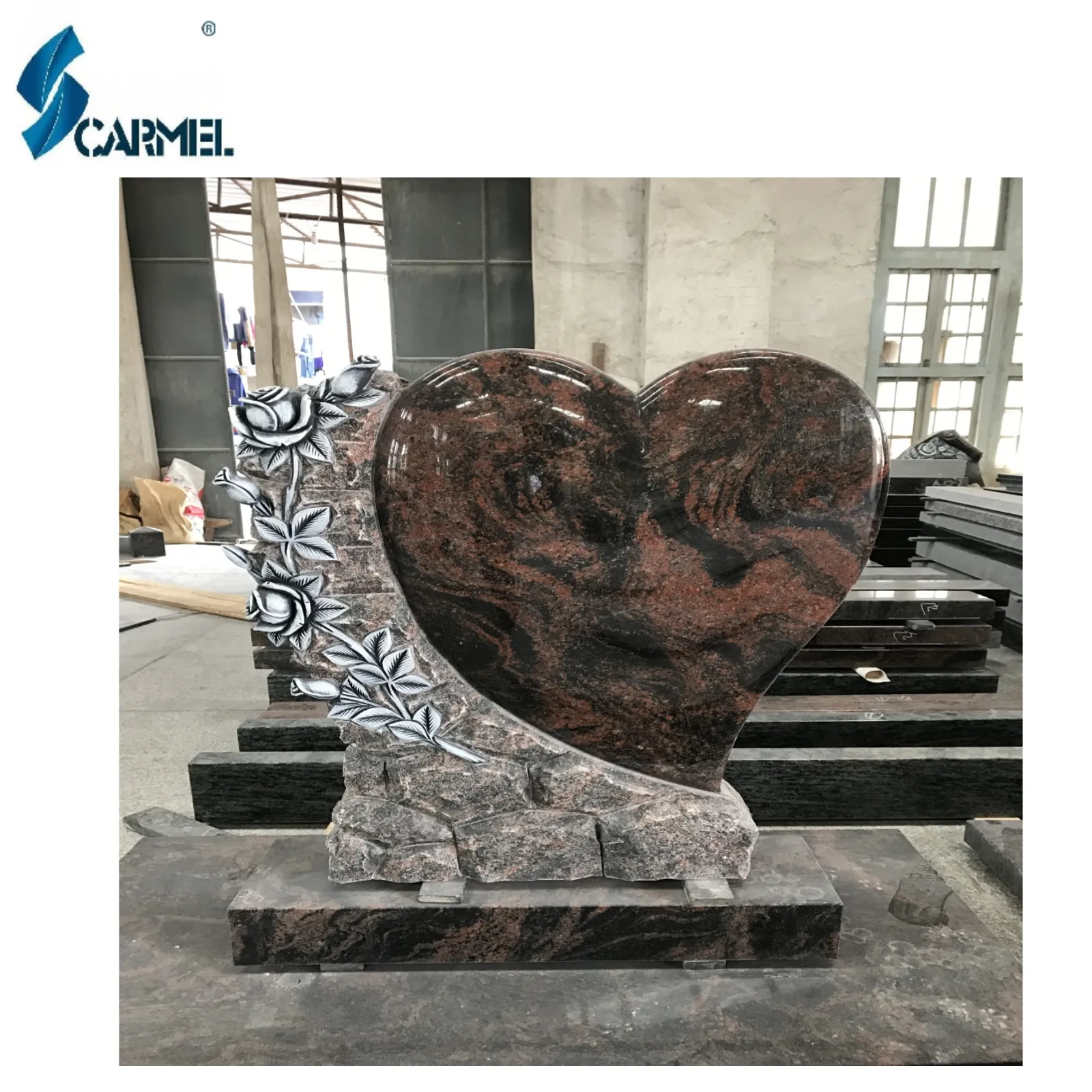 Lápida de granito tallado en forma de corazón, estatua de estilo occidental de grado superior, hecho en China