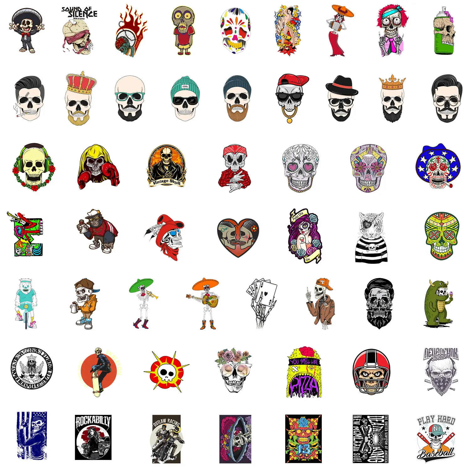 100Pcs Pop Cool Hip Hop Skull Logo Stickers Decor For Teen Laptop Luggage Die Cut Skulls Stickers PVC
