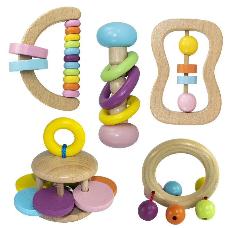 Sıcak bebek oyuncakları hediye seti ahşap çıngırak oyuncak seti yenidoğan bebek gürültü yapma oyuncakları