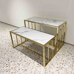 Conjunto de mesa con diseño de tienda de Boutique, estante de ropa, soporte para zapatos, encimera dorada, mesa de exhibición de nido de Metal - Product Image 3