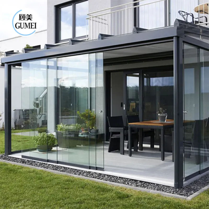 Commerciële Glazen Huizen Veranda Aluminium Tuin Kas Outdoor Glas Kamer Aluminium Outdoor Kamer