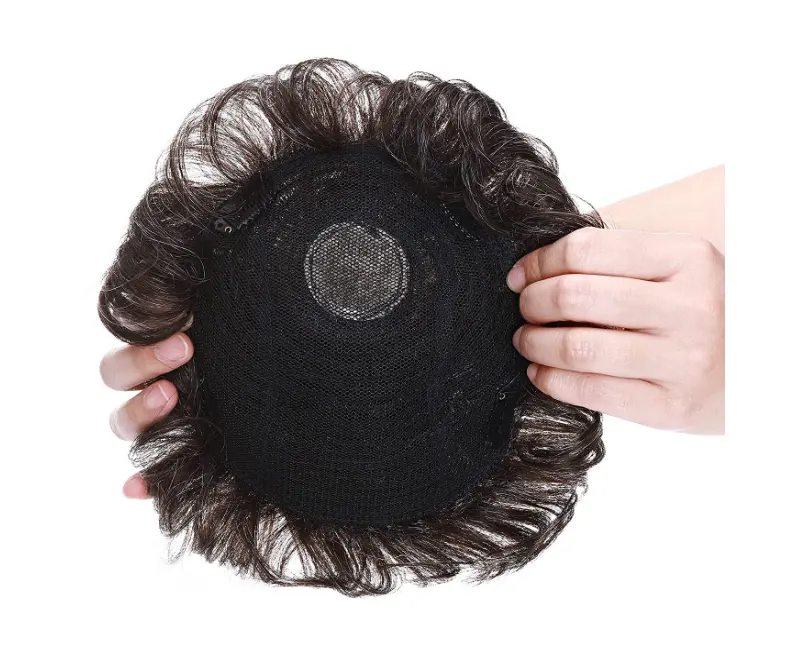 Toupee ujung rambut manusia untuk wanita, dengan rambut pendek kepadatan 150% 16x19cm dasar Mono