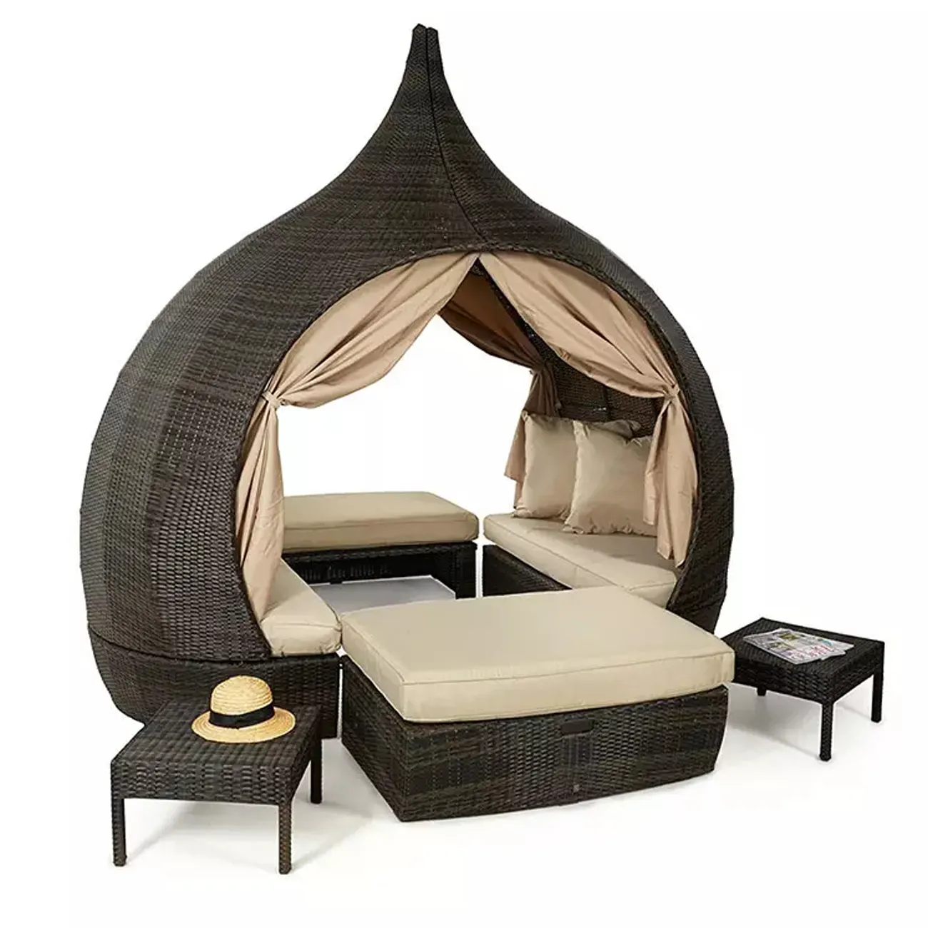 Vimini esterno ovale patio piscina rattan set divano lounge daybed day bed mobili da esterno rotondo rattan