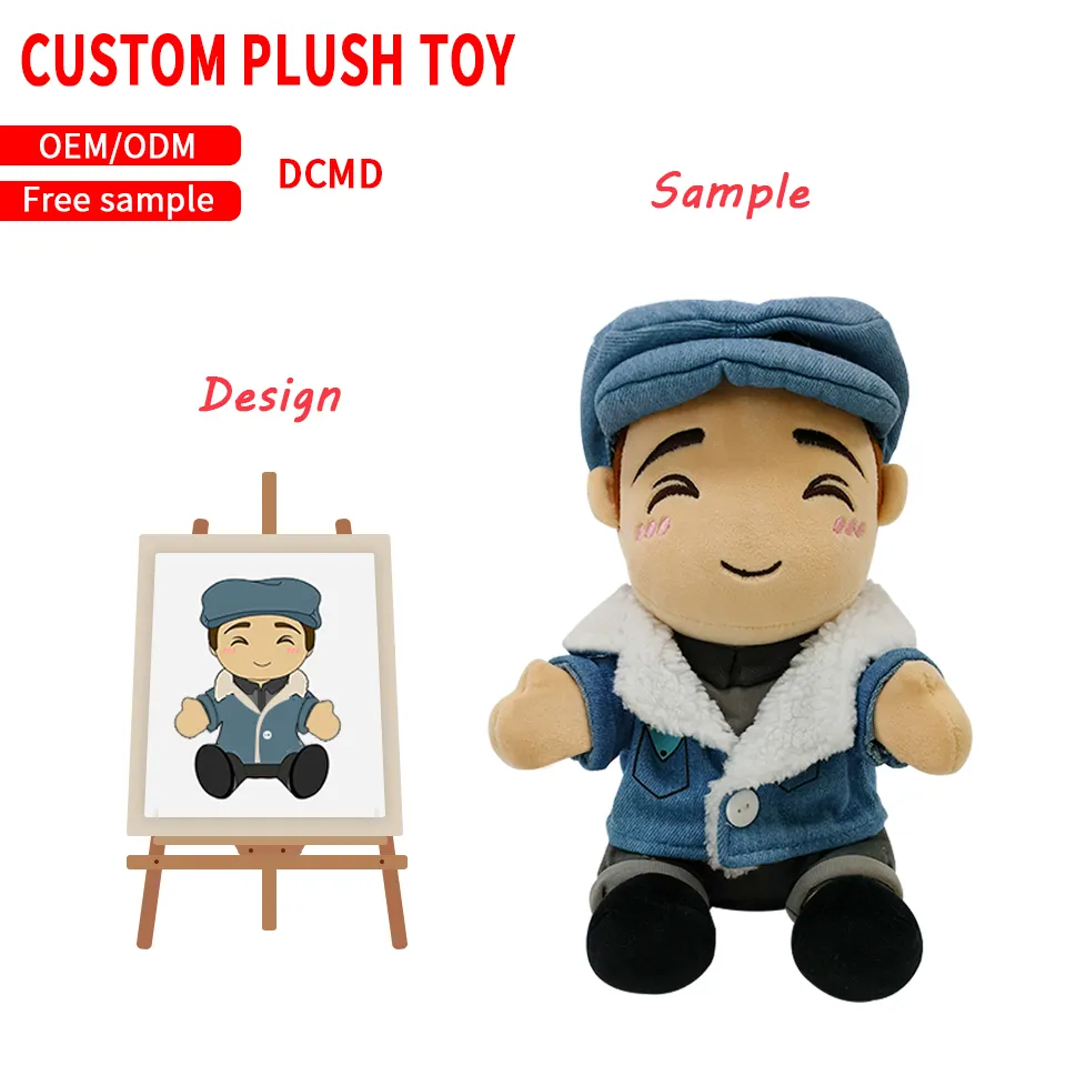 Amostra grátis de alta qualidade personalizada de fábrica, garantia pós-venda, boneco de pelúcia personalizado, boneco de menino