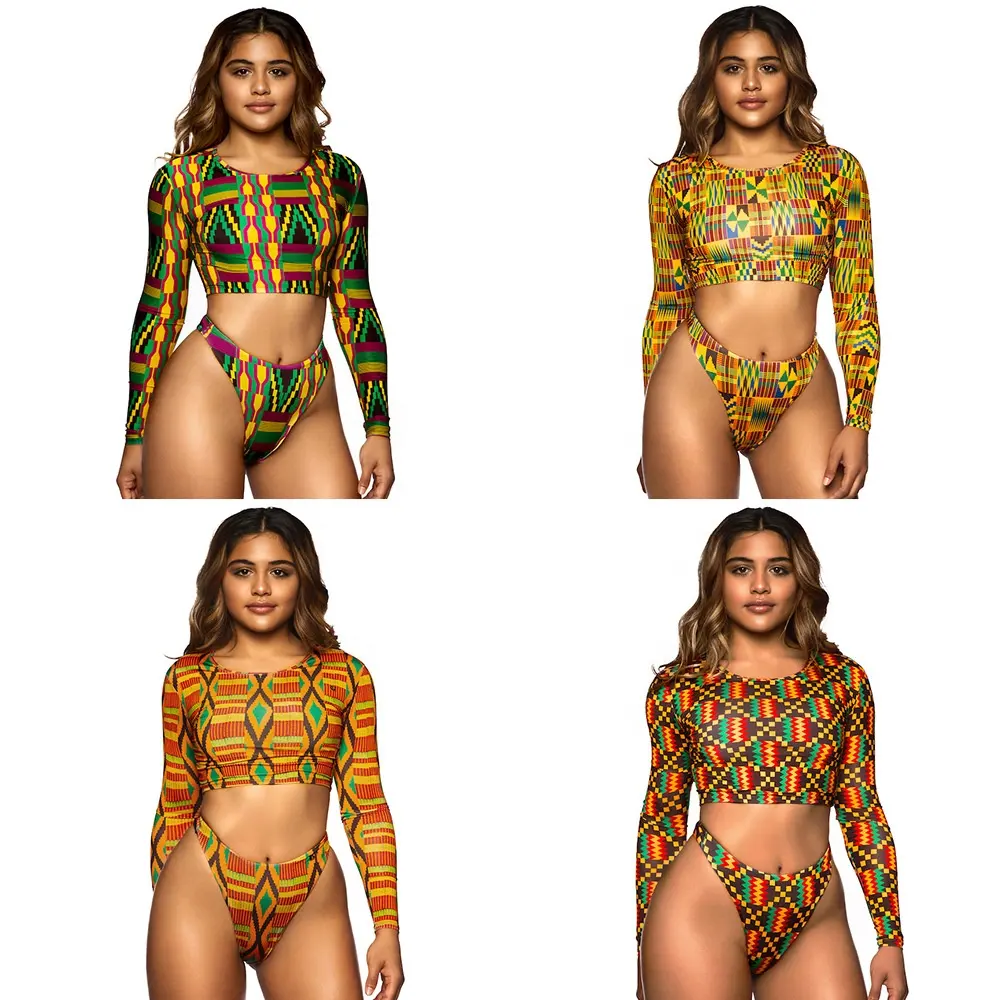 Sexy Langarm African Bikini Tankini Damen Bademode mit hoher Taille