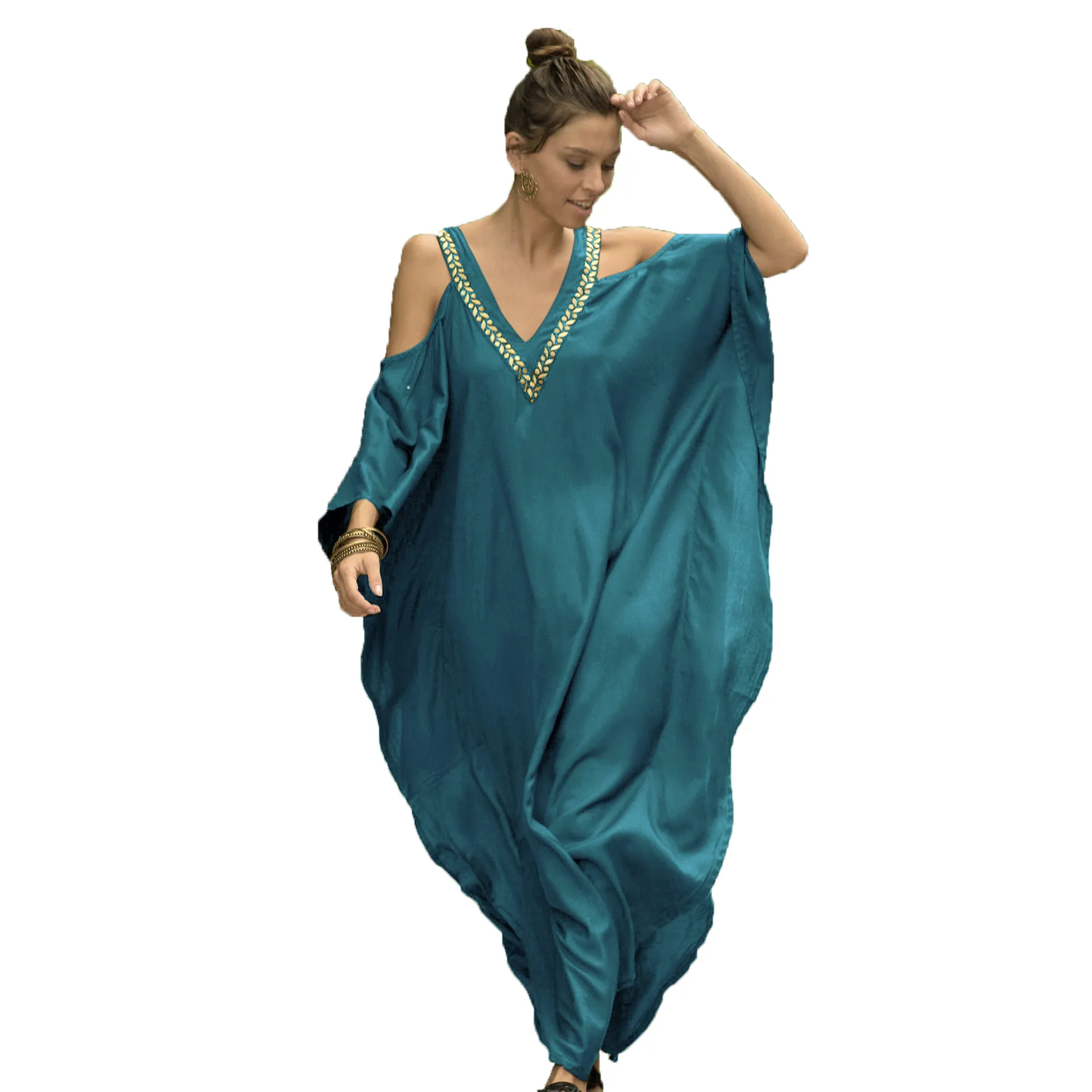 Yeni gelenler yaz güzel baskılı Kaftan kadın pijama Kaftan müslüman islam giyim elbise