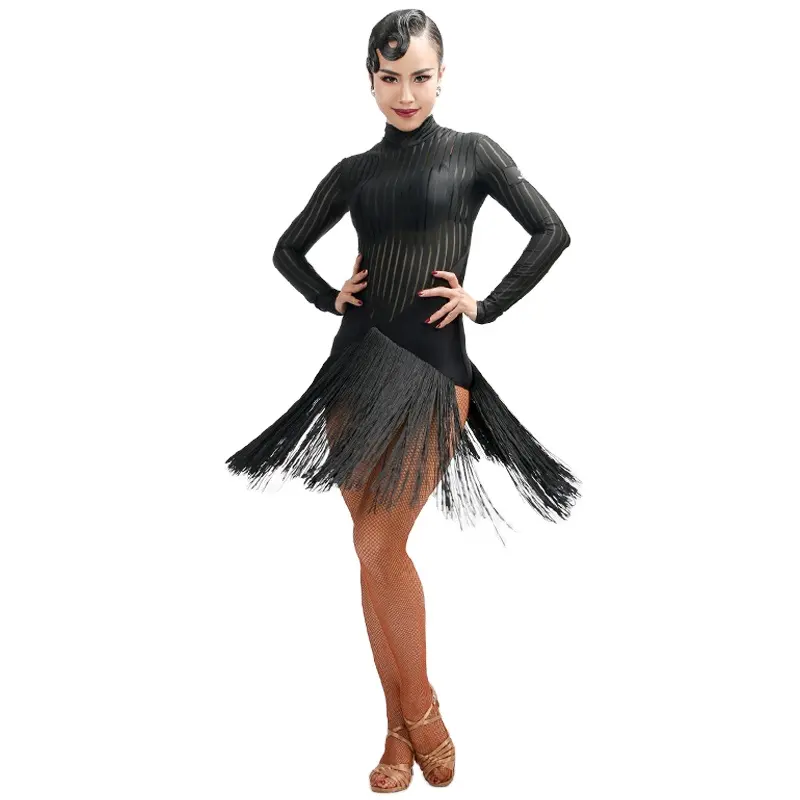 Vestido de competición Tango para mujer, vestido de baile latino, vestido de Salsa con borlas de gama alta, disfraz de estándar latino, Color negro