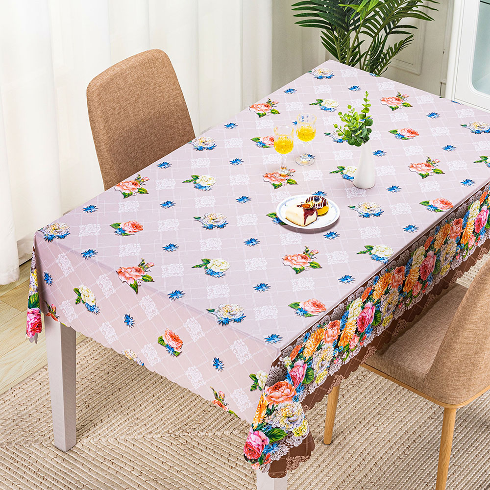 Pink Checked Plaid with Floral Edge Classic PVC Table Cover