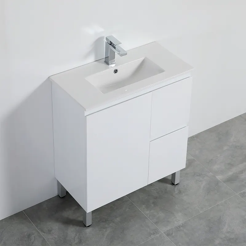Mobiletto del bagno in PVC stile bianco laccato da pavimento impermeabile vanità soft close Australia design 750mm