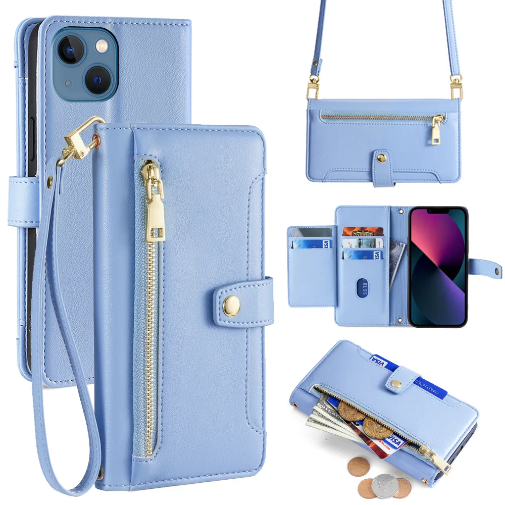 New Style Luxury PU leather phone case for iPhone 14 Pro Max Wallet Card Holder Mobile Phone bags & cases for iphone 14 15 13