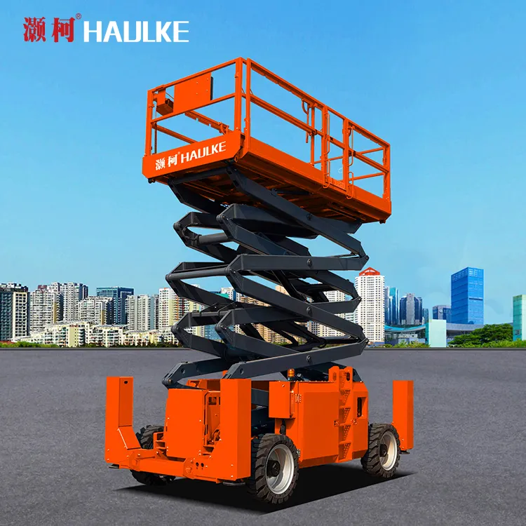 outdoor elevator lift off rough terrain road wheels mobile diesel scissor lift platform