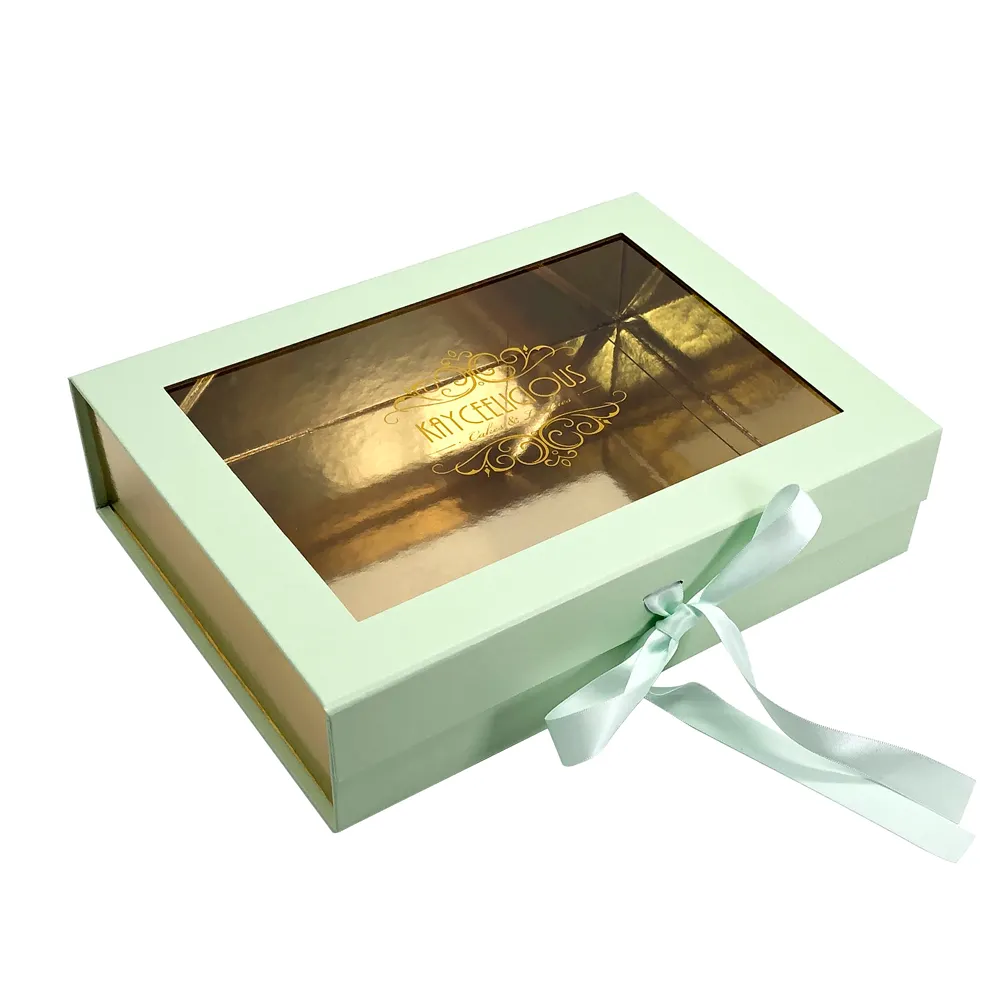 Cajas de papel de embalaje de regalo de ventana de Pvc transparente con tapa magnética personalizada Galletas Pastoreo Chocolate Cupcake panadería Caja de pastel con ventana