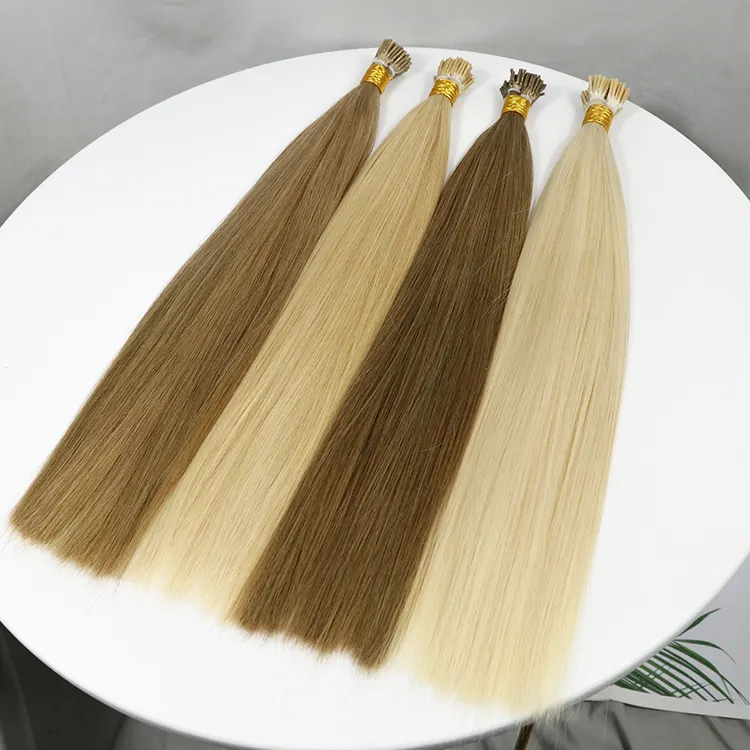 Extensiones de cabello de queratina, calidad superior, alineación de cutículas, cabello humano 100% virgen Remy ruso, doble punta, extensión de cabello