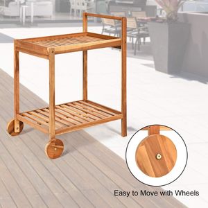 Bambu ahşap çay servis arabası, veranda servis arabası haddeleme market arabası 2 tepsiler ile - Product Image 5