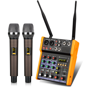 便携式4通道数字音频混音器，带超高频无线麦克风MP3 <span class=keywords><strong>USB</strong></span>输入48v幻影电源迷你金属混音器