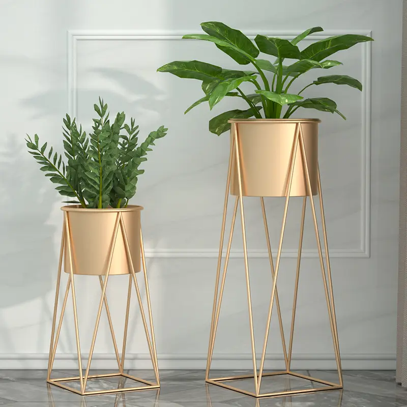 Vaso de plantas para decoração de casa, suporte moderno para flores, suporte de metal para plantas, suporte de metal para plantas, ferro dourado e interno