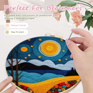 CHENISTORY Kit de pintura de fieltro de aguja de lana con patrón de bosque lunar moderno impreso en 3D Base de lienzo de montaje de Marco amigable para principiantes - Product Image 5