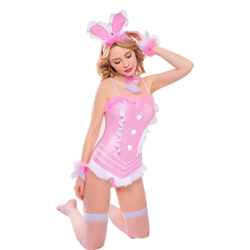 الوردي الملابس الداخلية مثير الحيوان أرنب زي للفتيات جميلة شقي الأرنب فتاة تأثيري ازياء للحزب