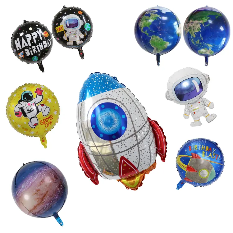 Globo de aluminio de la serie espacial para niños, globo decorativo para fiesta de cumpleaños, 18 pulgadas, astronauta redondo, cohete 4D, venta al por mayor