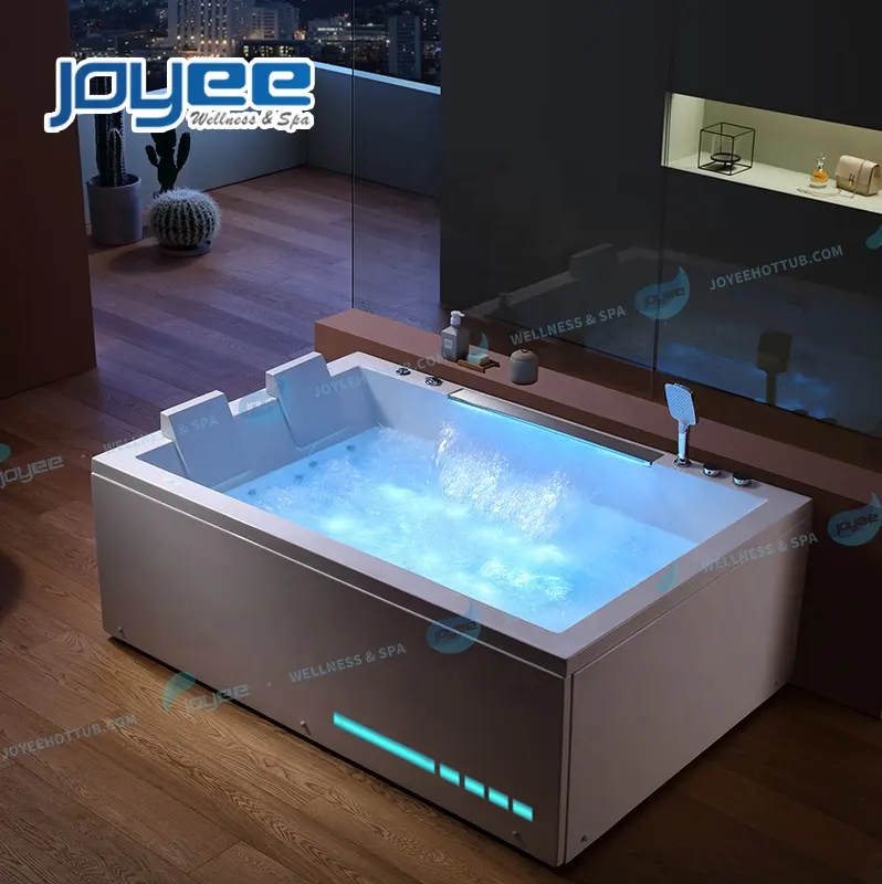 JOYEE-bañera de hidromasaje de gran tamaño para 2 personas, bañera de masaje con cascada LED, juego de grifo de latón, gran oferta