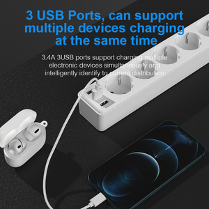 Wonttravel สายต่อพ่วง USB เยอรมัน3ช่องปลั๊กไฟ5ทางเต้าเสียบปลั๊กไฟเยอรมัน - Product Image 3