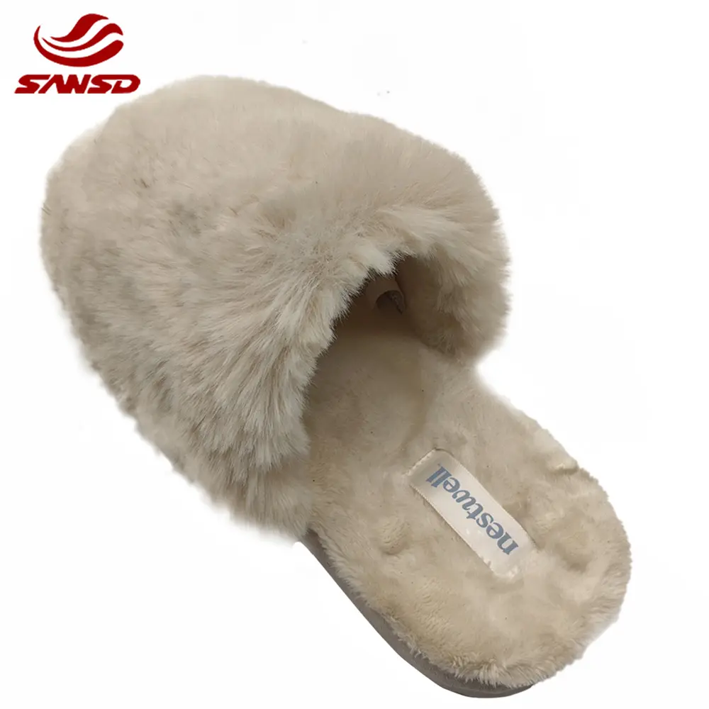 Alla moda punta chiusa TPR suola invernale soffice peloso interno in peluche in pelliccia sintetica pantofole per donna