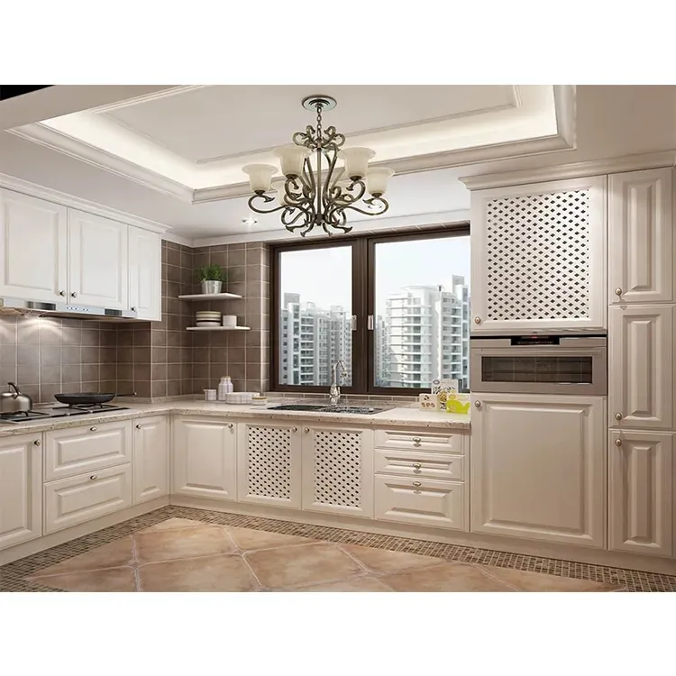 China supplier wall hanging mounted cabinets cupboard furniture white pvc mdf wood modular kitchen cabinet set design