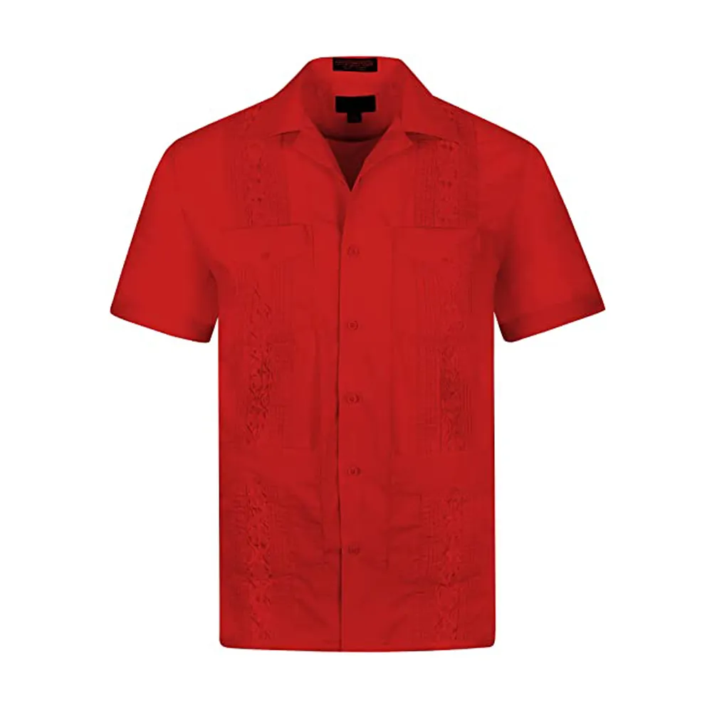 OEM-camisas de manga corta bordadas para hombre, camisa con logo personalizado de fábrica, cuatro bolsillos, Mini Pintuck