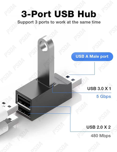 PSDA 3 พอร์ต USB Hub อะแดปเตอร์ขยายชายหญิง 90 องศาแยก 1 USB 3.0 และ 2 USB 2.0 พอร์ตแบบพกพาข้อมูล - Product Image 5
