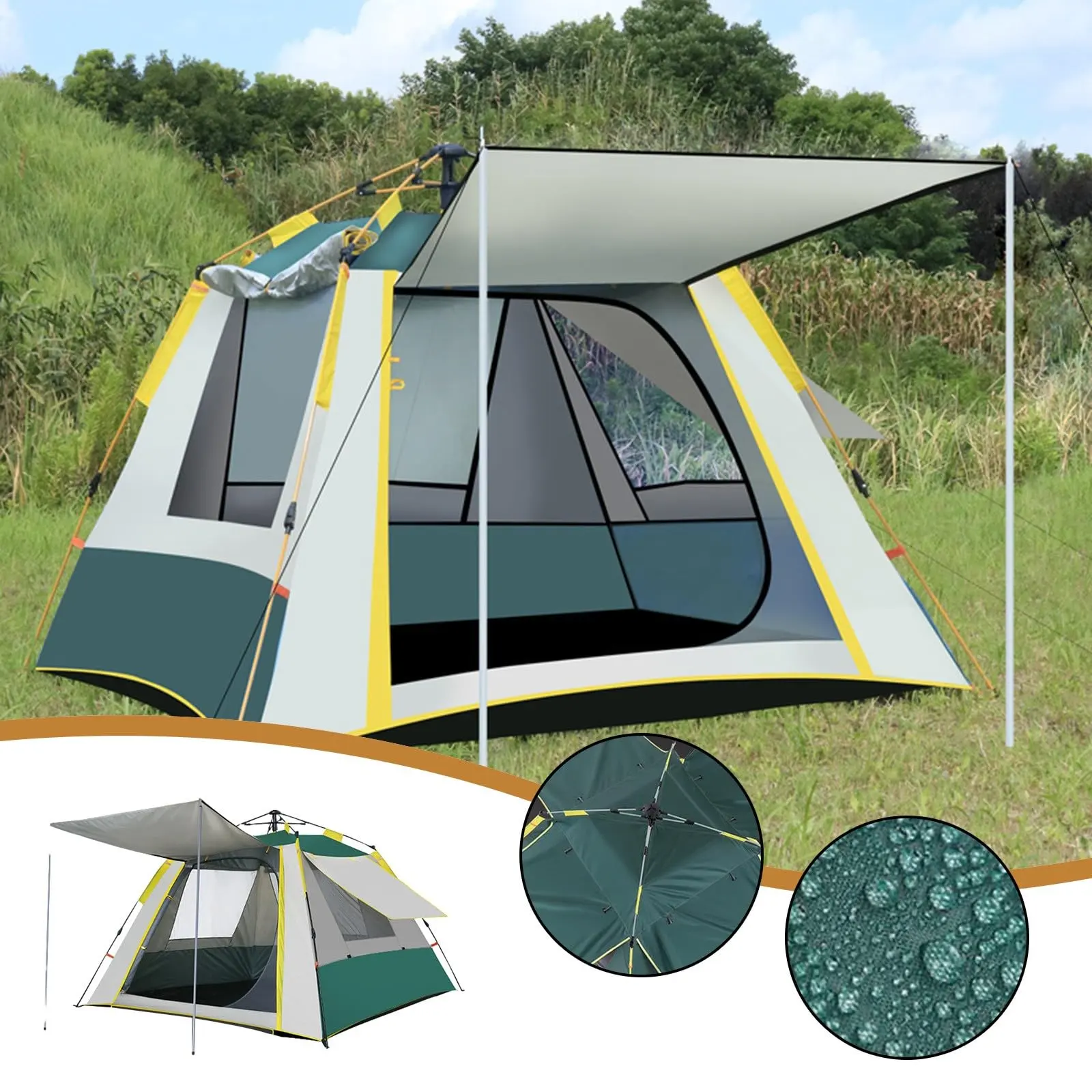 Tente d'hiver Tente pliante automatique Personne Tente de camping en plein air Voyage familial 190T Oxford Rain for Family Short Weekends