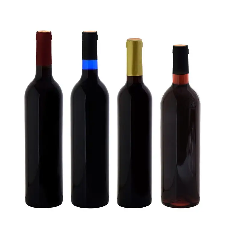 Private Label colore personalizzato liquore 750 Ml vetro nero bottiglia di vino rosso con sughero