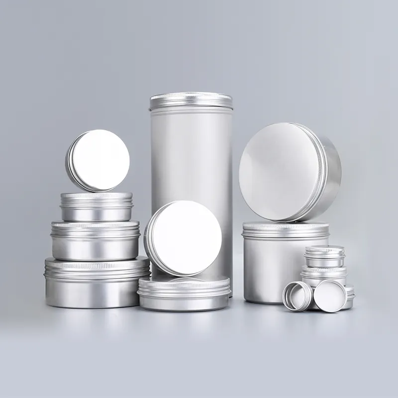 5Ml-1000Ml Wadah Krim Perak Kustom dan Kemasan Kotak Timah Logam Kaleng Kosmetik Aluminium dengan Bagian Atas Sekrup