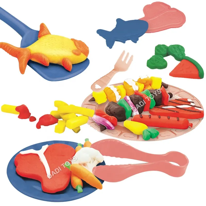 Fingir cor churrasco simulação brinquedo de cozinha, kit de cozinha, fácil de modelar, macio, brinquedo de churrasco de argila colorida