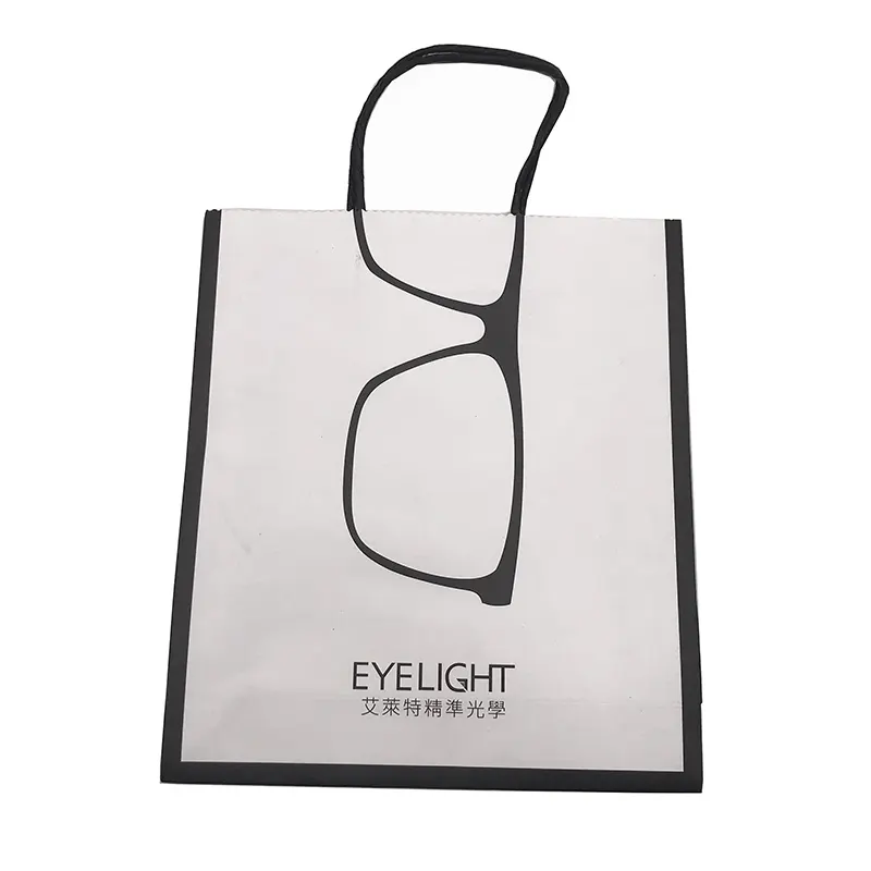 Оптовая продажа, дешевый индивидуальный дизайн, белая бумажная сумка для покупок, Чехол для очков, печать логотипа