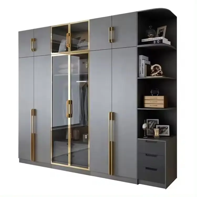 Armario de pared de lujo moderno para dormitorio personalizado armario gris mate diseño de muebles