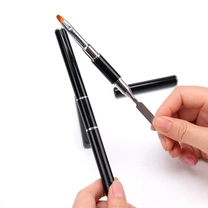 Yeni çift uçlu poli tırnak jeli fırça seçici 2 in 1 tasarım tırnak fırça ve çivi uzatma jel aracı için Spatula paslanmaz çelik jel - Product Image 3