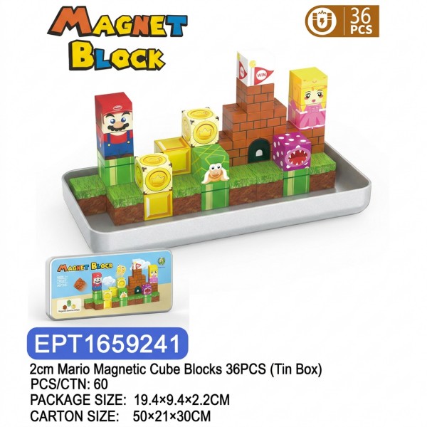 EPT1659241-2ซม. บล็อกแม่เหล็กมาริโอ้ 36 ชิ้น (กล่องเหล็ก)