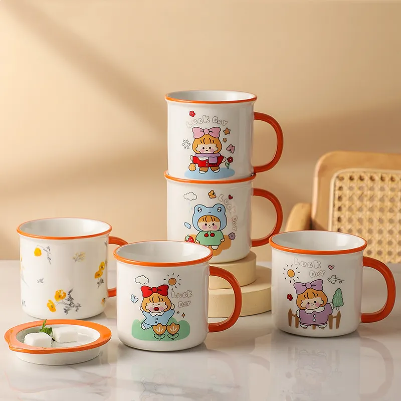 Caneca vintage de esmalte de lata, caneca de café com borda rolada, impressão personalizada, copo de chá esmaltado