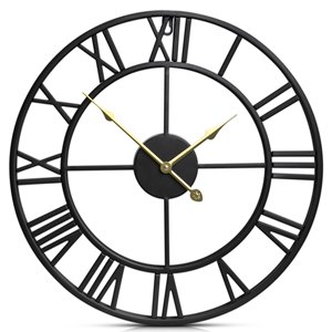 UNENDLICHE SCHNITT Klassische runde geformte antike industrielle Skelett römische Zahlen schwarze Uhr für Zuhause Vintage-Metall-Wanduhr