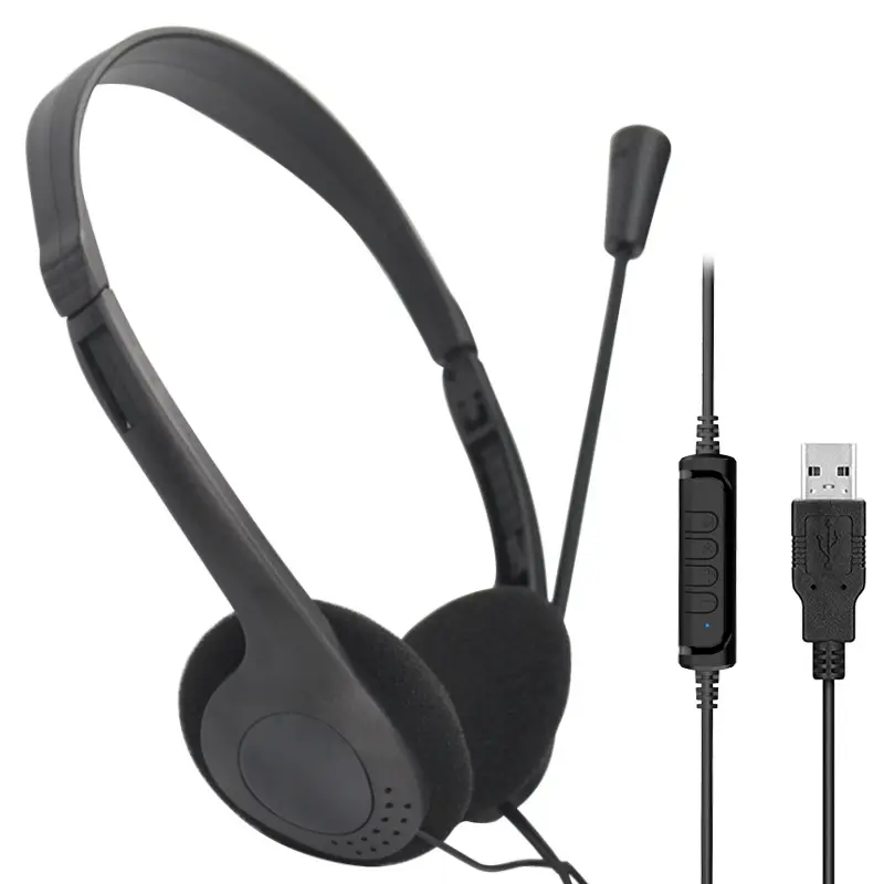 קטן אור משקל מיקרופון זול משחקי מחשב אוזניות סקייפ עסקים Wired Usb אוזניות