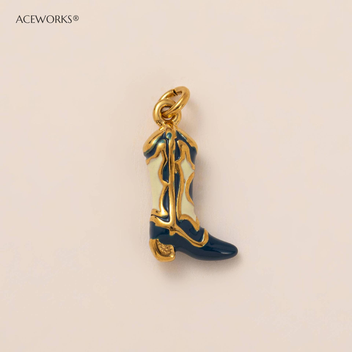 Blue Enamel Cowboy Boot