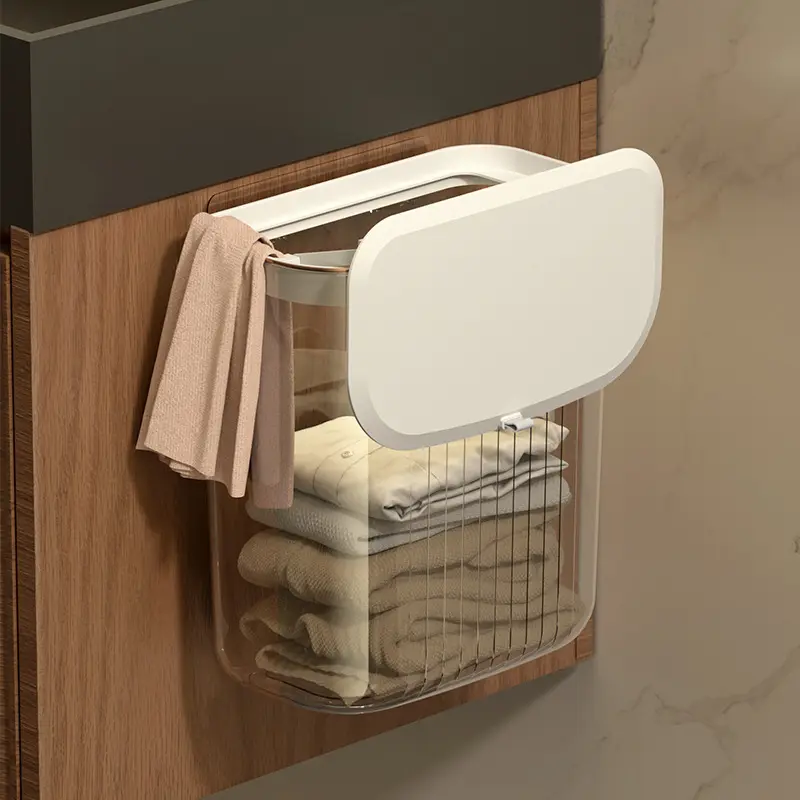 Cesta de lavandería para baño, cesta colgante de pared transparente, cesta de almacenamiento de ropa