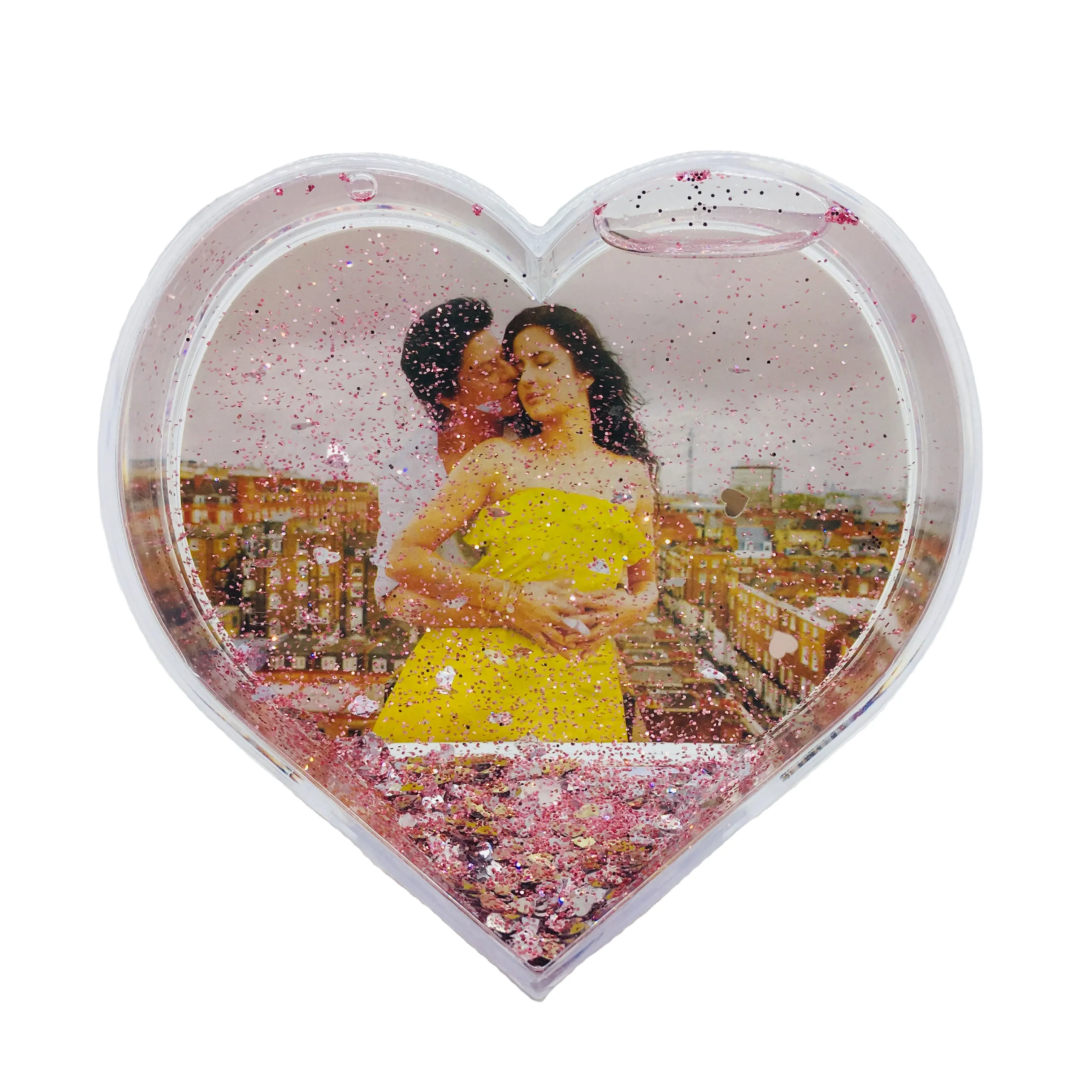 Insert acrylic photo frame with water and glitter souvenir gift heart shape photo frame