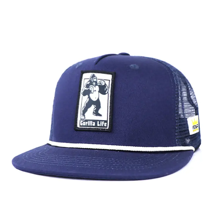 Qianzun blu stile personalizzato custom 5 pannello ricamato patch animale cappello da camionista con toppa intrecciata