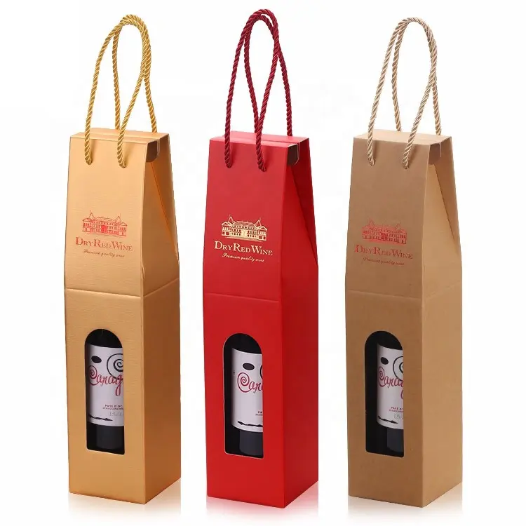 Boîte-cadeau pliable en carton avec logo personnalisé emballage de sac pour bouteille unique champagne vodka liqueur whisky vin verre