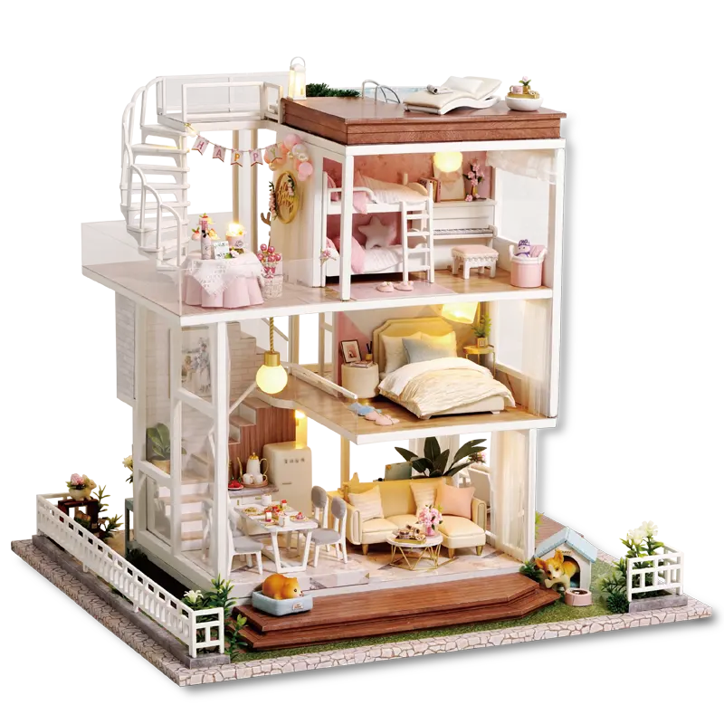 DIY Dollhouse ahşap bebek evi el yapımı bebekler minyatür mobilya oyuncak yaratıcı el sanatları doğum günü hediyesi