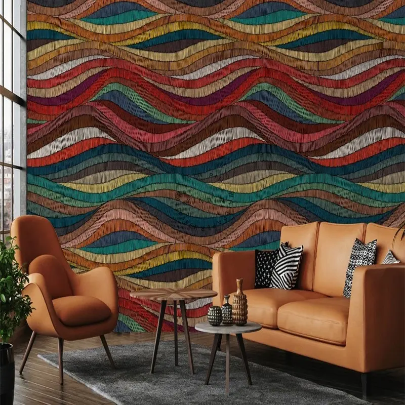 Sete cores textura ondulada wallpaper com boêmios impressos murais decorativos