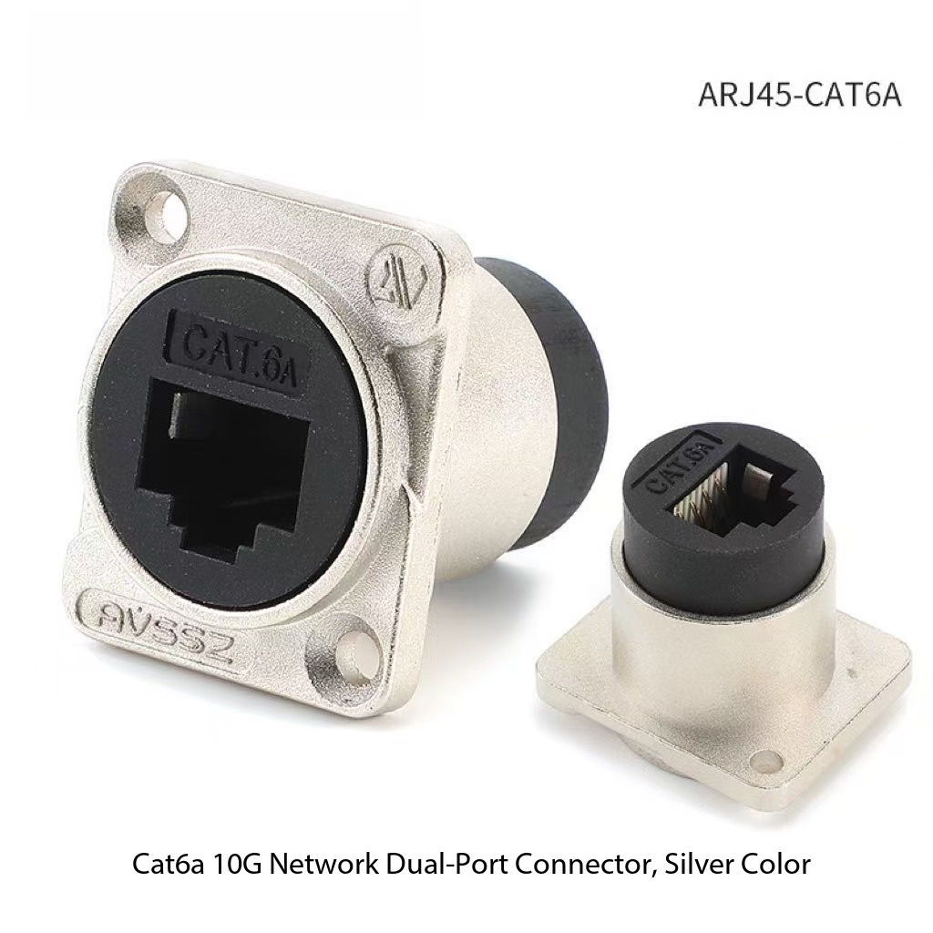 Cat6a RJ45 Inline Coupler Silver 10G Ethernet Connection Jack