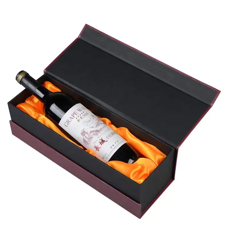 Botellas de vino magnéticas Embalaje de papel de joyería Caja plegable Vela cosmética Embalaje de perfume Caja de regalo con esponja de espuma Inserto de satén